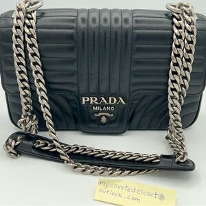 Stunning Prada Diagramme Black Shoulder Bag w/silver Chain. Excellent condition!